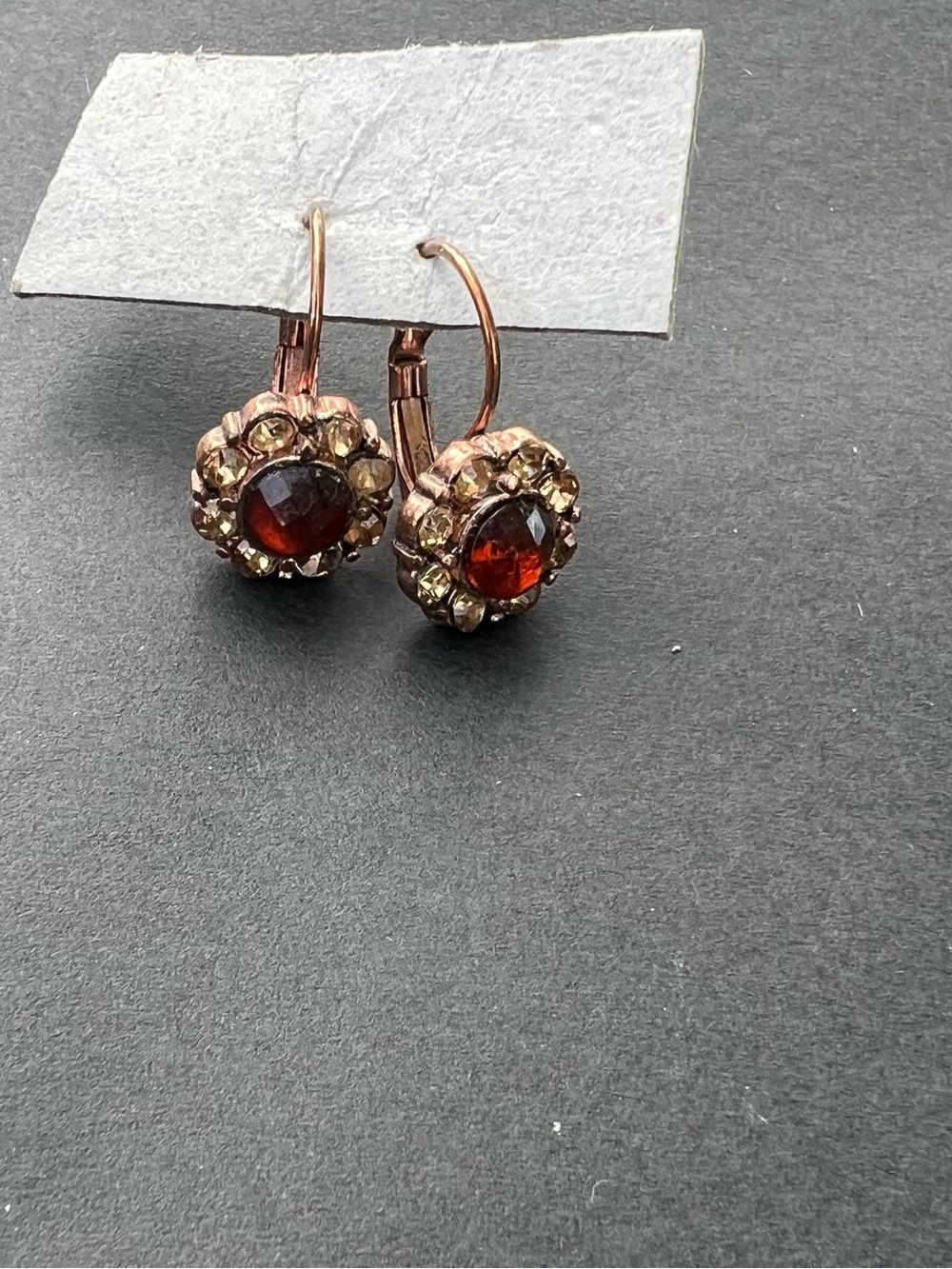 Amber Glass Floral Drop Earrings in Rose Gold